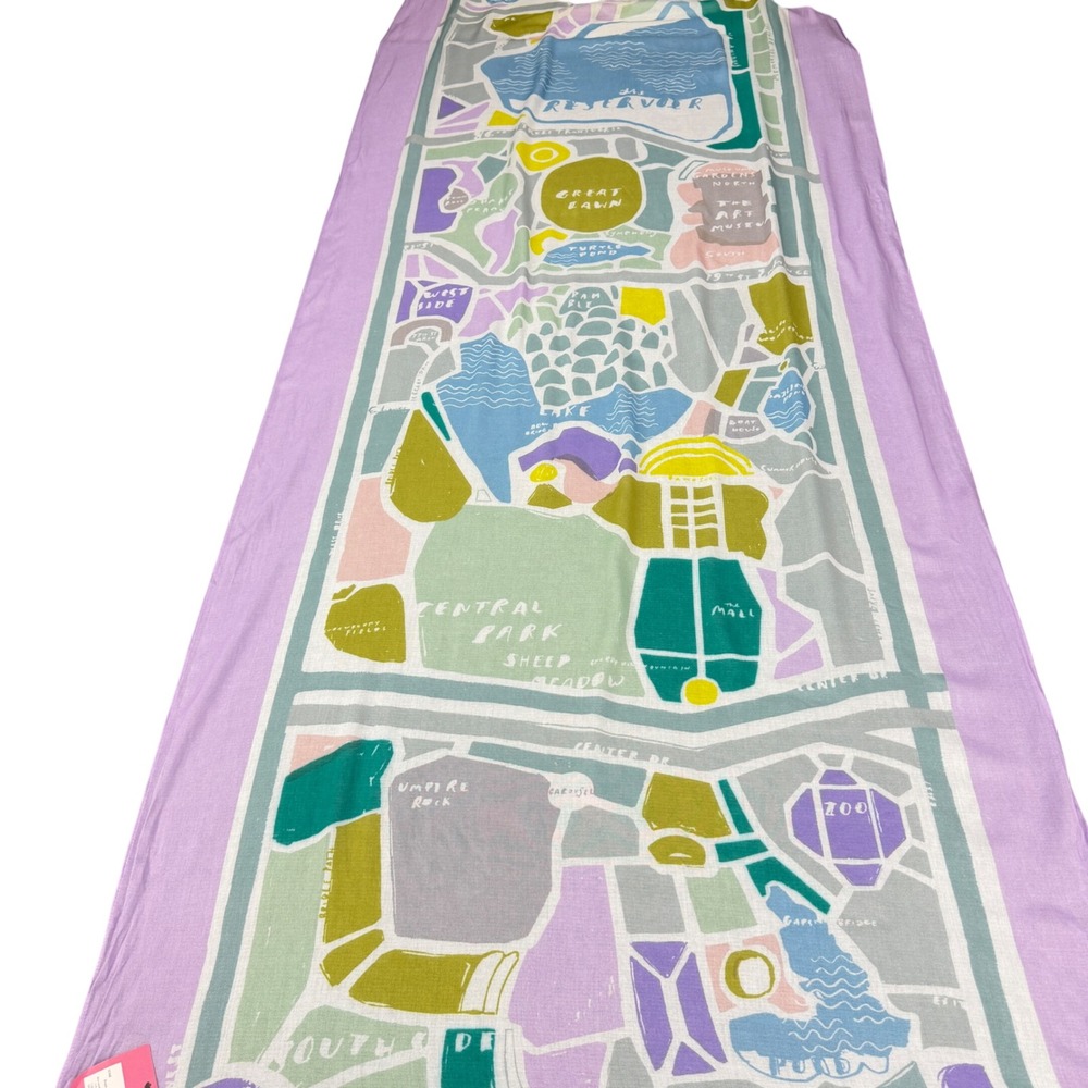 Kate Spade Central Park Map Scarf Green Lavender Oblong Viscose MSRP $98